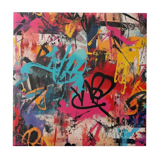 Städtische Graffiti-Collage mit kräftigen Farben Fliese (Vorderseite)