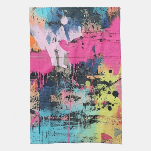 Städtische Graffiti-Collage mit kräftigen Farben Geschirrtuch (Vertikal)
