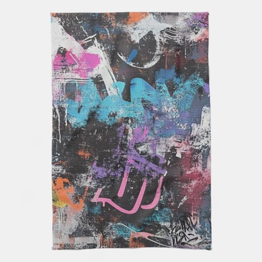 Städtische Graffiti-Collage mit kräftigen Farben Geschirrtuch (Vertikal)