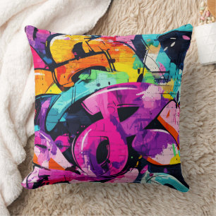 Städtische Graffiti-Collage mit kräftigen Farben Kissen