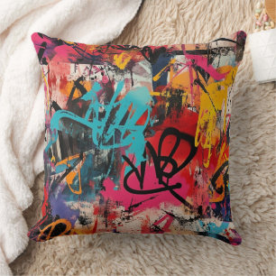 Städtische Graffiti-Collage mit kräftigen Farben Kissen