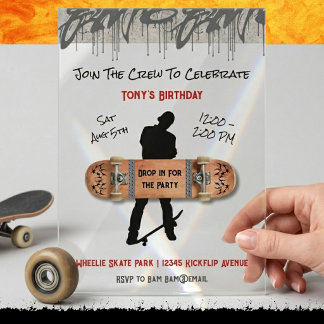Städtische Graffiti-Skateboarding-Party Acryleinladungen