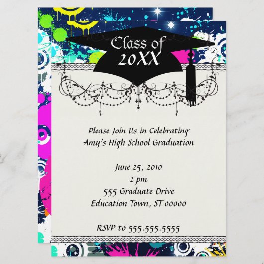 Städtische Graffiti Spritzer Abschluss Einladung (Vorne/Hinten)