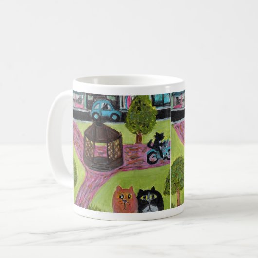 Städtische Katzen Folk Art Kitty Malerei Kaffeetasse (Vorderseite Links)