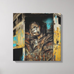 Städtische Kunst auf einem verlassenen Gebäude Leinwanddruck