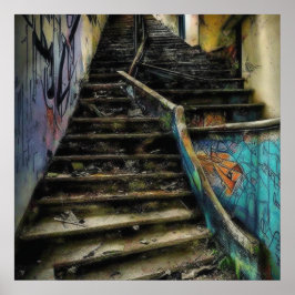 Städtische Kunst auf Treppen Das Gebäude verlassen Poster