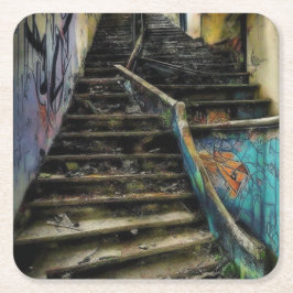 Städtische Kunst auf Treppen Das Gebäude verlassen Rechteckiger Pappuntersetzer