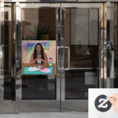 Städtische Kunst | Hübsche Frau, die Meditation du Fensteraufkleber (Büro Tür)