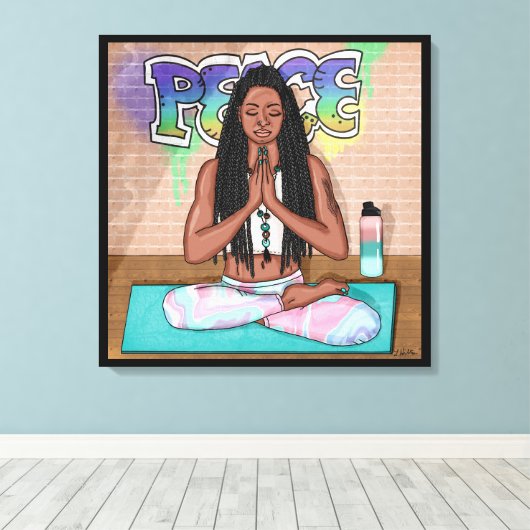 Städtische Kunst | Hübsche Frau, die Meditation du Leinwanddruck (Insitu (Holzboden))