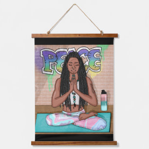 Städtische Kunst   Hübsche Frau, die Meditation du Wandteppich Mit Holzrahmen