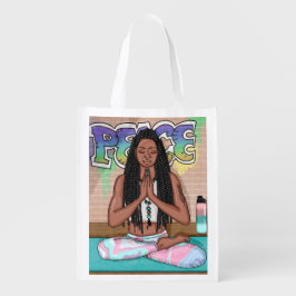 Städtische Kunst | Hübsche Frau, die Meditation du Wiederverwendbare Einkaufstasche