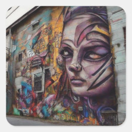 Städtische Kunst im Stich gelassen Gebäude Quadratischer Aufkleber