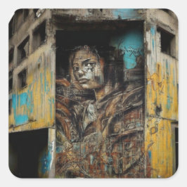 Städtische Kunst im Stich gelassen Gebäude Quadratischer Aufkleber
