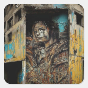 Städtische Kunst im Stich gelassen Gebäude Quadratischer Aufkleber