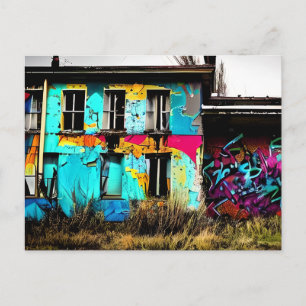 Städtische Kunst Verlassene Graffiti Gebäude   Postkarte