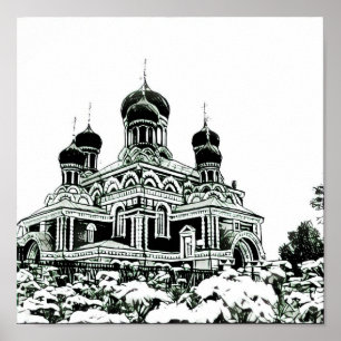 Städtische Landschaft Kirche Sketch Poster