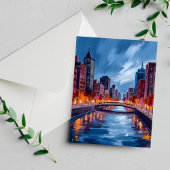 Städtische Nächte Aquarellmalerei Postkarte