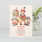 Städtische Niedliche Kinder Karneval Circus 1. Geb Einladung (Stehend Vorderseite)