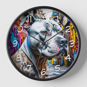 Städtische Pitbull-Straßenkunst Graffiti Uhr