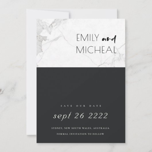 STÄDTISCHE SCHWARZE UND WEISSE MARMOR-SAVE THE DAT DANKESKARTE (Vorderseite)