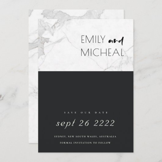 STÄDTISCHE SCHWARZE UND WEISSE MARMOR-SAVE THE DAT DANKESKARTE (Vorne/Hinten)