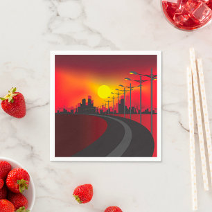 Städtische Skyline bei Sonnenuntergang Serviette