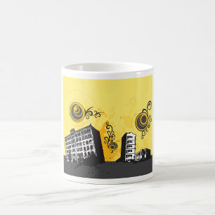 Städtische Skyline Gelb und Grau Retro Abstrakt Kaffeetasse
