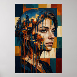 Städtische Stadtlandschaft Doppelbelichtung Frauen Poster