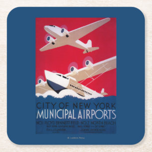 Städtischer Flughafen-Vintages Plakat New York Rechteckiger Pappuntersetzer