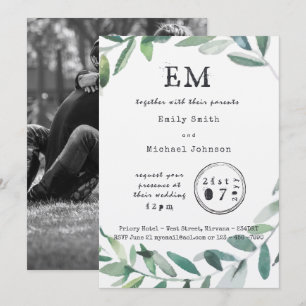 Städtischer Gartencharme - Rustikale Leaf Typeset Einladung