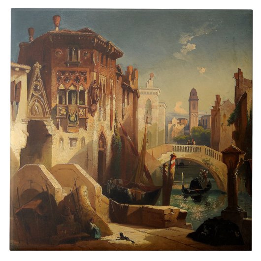 Stadtkanal-Boots-Gondel-Keramik-Fliese Venedigs Fliese (Vorderseite)