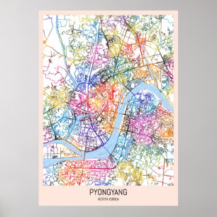 Stadtkarte Pjöngjang Nordkorea Poster