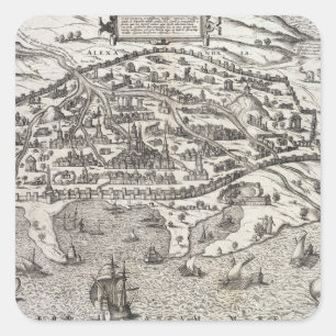 Stadtkarte von Alexandria in Ägypten, c.1625 Quadratischer Aufkleber