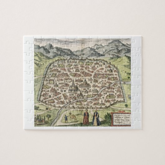 Stadtkarte von Damaskus, Syrien, 1620 (Stich) Puzzle (Horizontal)