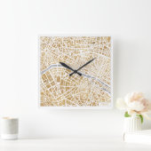 Stadtkarte von Gilded Paris Quadratische Wanduhr (Zuhause)