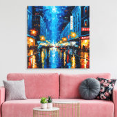 Stadtläden, Regennachten Leinwanddruck (Insitu (Wohnzimmer))