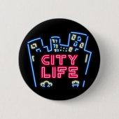 Stadtleben Neon-Nächte Knopf – Urbane Skyline Glow Button (Vorderseite)