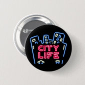 Stadtleben Neon-Nächte Knopf – Urbane Skyline Glow Button (Vorne & Hinten)