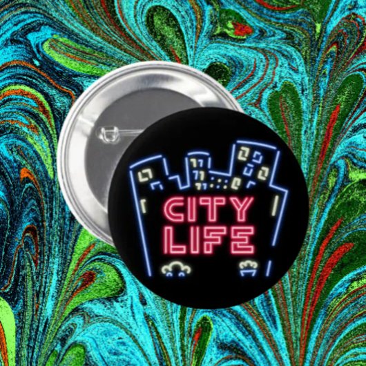 Stadtleben Neon-Nächte Knopf – Urbane Skyline Glow Button