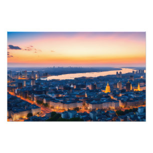 Stadtpanorama bei Sonnenuntergang Fotodruck