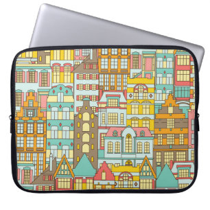Stadtpanorama-Skizze: Häuser nahtlos. Laptopschutzhülle