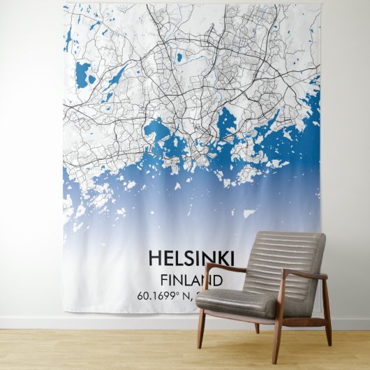 Stadtplan Helsinki Finnland - Reise Wandteppich (Beispiel)