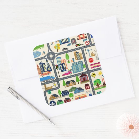 Stadtplan-Muster Quadratischer Aufkleber (Umschlag)