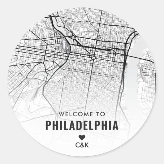 Stadtplan Philadelphia | Begrüßung Runder Aufkleber (Vorderseite)