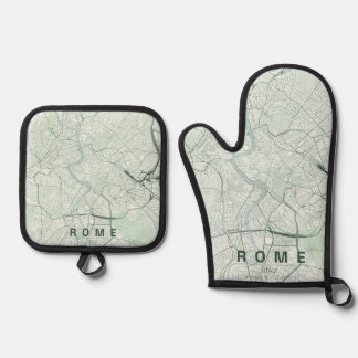 Stadtplan Rom Italien Minimales Design Ofenhandschuh & Topflappen-Set