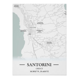 Stadtplan Santorini im klassischen Stil, Griechenl Poster