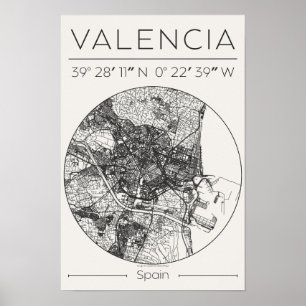 Stadtplan Valencia Poster Minimal Charcoal Wandkun