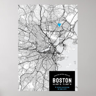 Stadtplan von Boston mit Ihrem Standort Poster