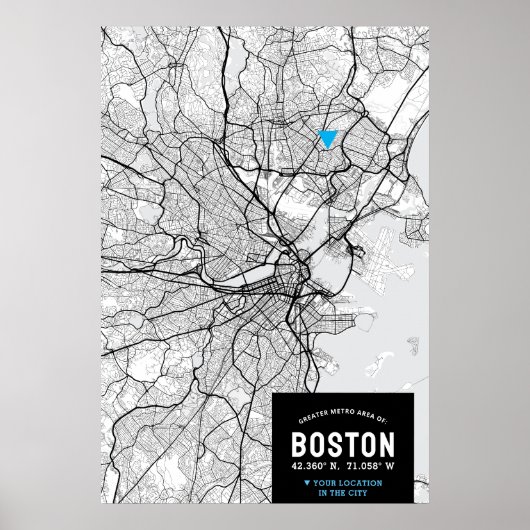 Stadtplan von Boston mit Ihrem Standort Poster (Vorne)