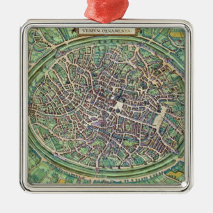 Stadtplan von Brügge, von 'Civitates Orbis Terrar Silbernes Ornament